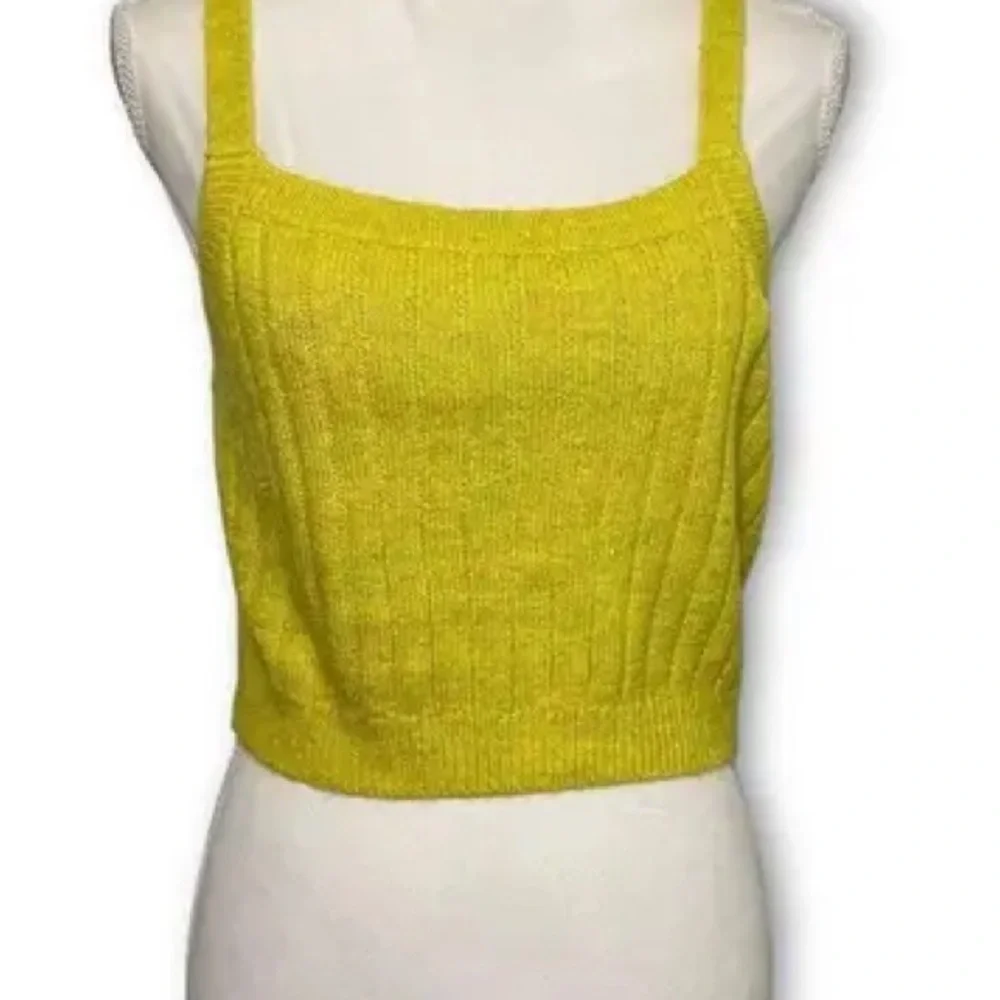 Wild Fable Vibrant Yellow Knit Crop Top Ribbed Tank NWT - Picture 2 of 8
